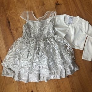 Girls fancy gold, lace, formal dress with cardigan